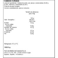 Cabeza de cerdo curada TORRE NUÑEZ, pieza aprox. 1 kg