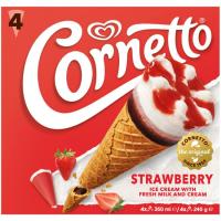 Helado Cono sabor fresa y crema nata CORNETTO, pack 4x90 ml