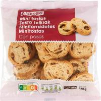 Minitostas con pasas EROSKI, bolsa 120 g