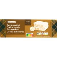 Turrón praliné de chocolate blanco y coco EROSKI, caja 145 g