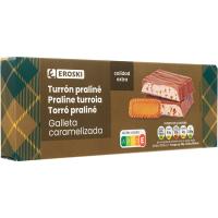 Turrón praliné con galleta caramelizada EROSKI, caja 150 g
