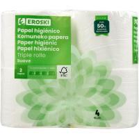 Papel higiénico triple rollo EROSKI, paquete 4 rollos