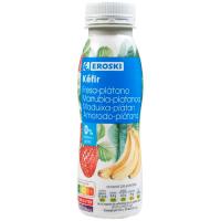 Kéfir líquido 0% fresa y plátano EROSKI, botella 250 g