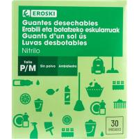 Guante de nitrilo desechable Talla S/M EROSKI, caja 30 uds