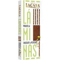 Láminas praliné de chocolate y pistacho LACASA, caja 128 g