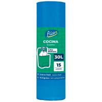 Bolsas de basura 30 litros azul FLISS, caja 15 uds