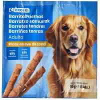 Barritas tiernas con ave para perro EROSKI, pack 5x11 g
