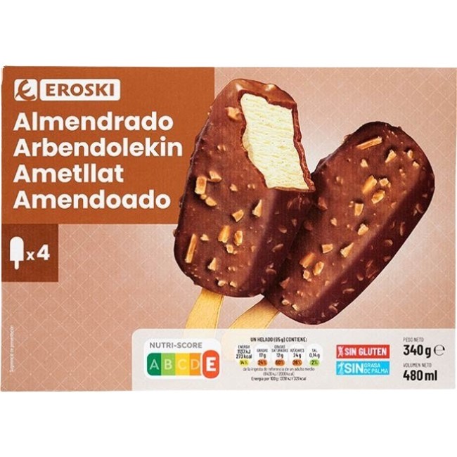 Helado almendrado EROSKI, pack 4x120 ml Helado almendrado EROSKI, pack 4x120 ml