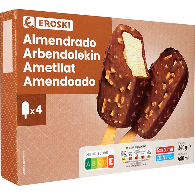 Helado almendrado EROSKI, pack 4x120 ml