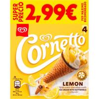 Helado cono de limón CORNETTO, pack 4x90 ml