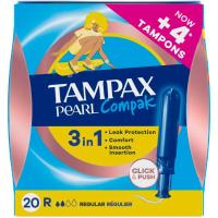 Tampón regular TAMPAX COMPAK PEARL, caja 20 uds