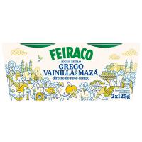 Yogur griego con manzana y vainilla FEIRACO, pack 2x125 g Yogur griego con manzana y vainilla FEIRACO, pack 2x125 g
