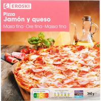 Pizza masa fina de jamón-queso EROSKI, caja 340 g
