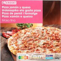 Pizza masa fina de jamón-queso EROSKI, caja 340 g