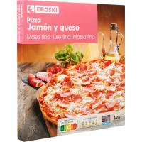 Pizza masa fina de jamón-queso EROSKI, caja 340 g