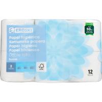 Papel higiénico suave doble rollo EROSKI, paquete 12 rollos