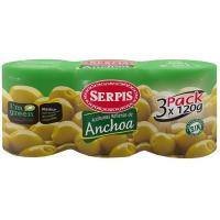 Aceitunas rellenas de anchoa EL SERPIS, pack 3x120 g