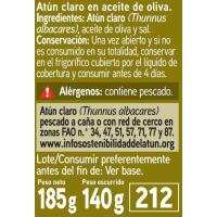 Atún claro en aceite de oliva EROSKI, frasco 185 g 