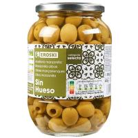 Aceitunas verdes sin hueso EROSKI, frasco 400 g 