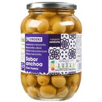 Aceitunas verdes sabor anchoa EROSKI, frasco 500 g 