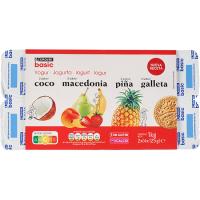 Yog.sabor coco-maced-piña-galleta EROSKI basic, pack 8x125g