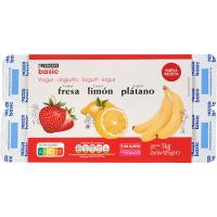 Yogur sabor fresa-plátano-limón EROSKI basic, pack 8x125 g