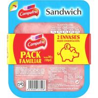 Jamón York cocido para sandwich CAMPOFRÍO, pack 2x150 g