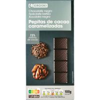 Chocolate 72% cacao-pepitas EROSKI, tableta 100 g