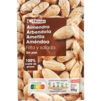 Almendras repeladas fritas EROSKI, bolsa 175 g