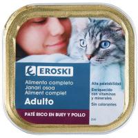 Paté de buey para gato EROSKI, lata 100 g