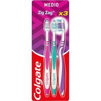 Cepillo dental Zig Zag medio COLGATE, pack 3 unid.