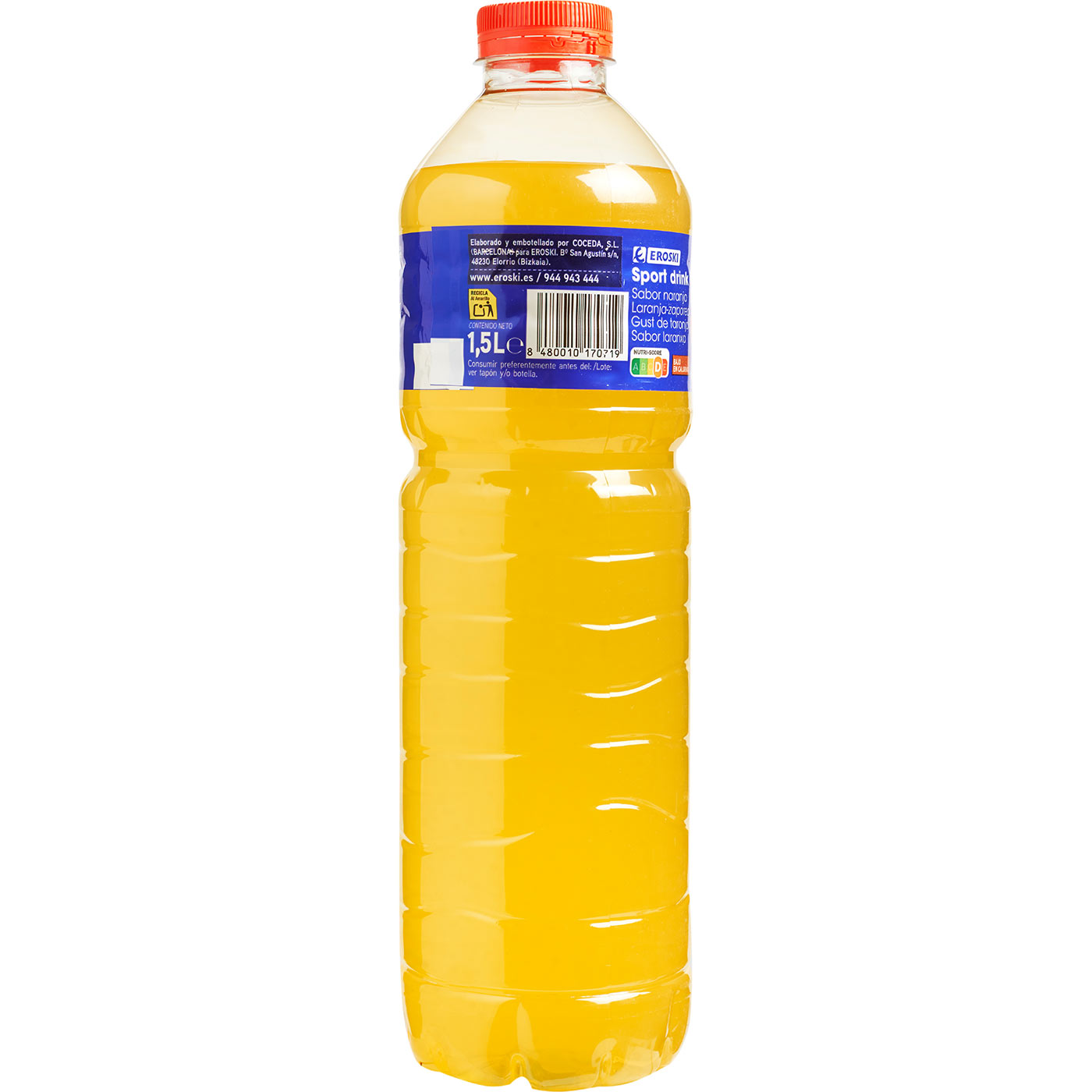 Bebida isotónica sabor naranja EROSKI, botella 1,5 litros