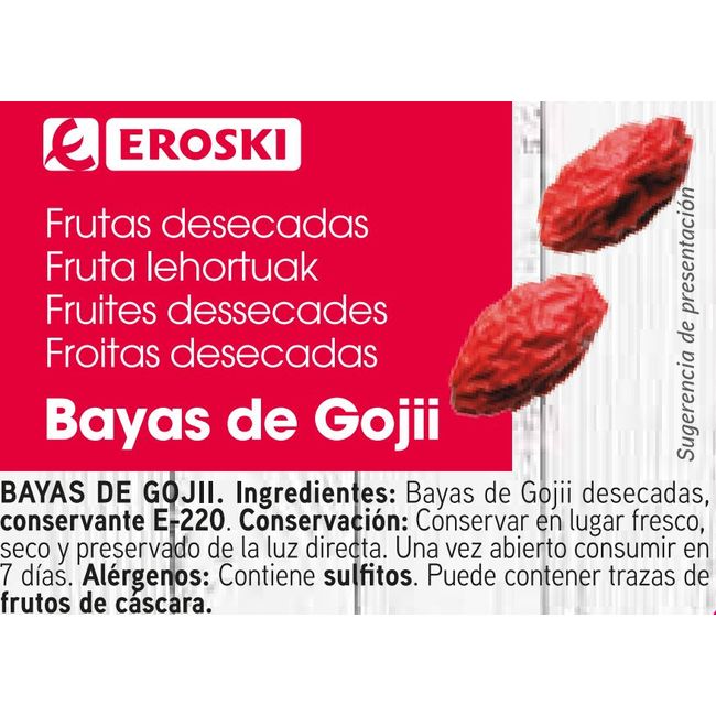 Bayas de Goji EROSKI, tarrina 125 g