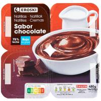 Natillas de chocolate EROSKI, pack 4x120 g