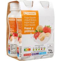 Yogur líquido de fresa-plátano EROSKI, pack 4x180 g