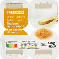 Yogur natural con azúcar de caña EROSKI, pack 4x125 g