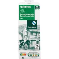 Leche semidesnatada de Galicia EROSKI, brik 1 litro