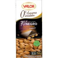 Chocolate negro 70% sin azúcar-almendras VALOR, tableta 150 g