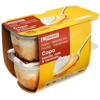 Copa de vainilla-nata-caramelo EROSKI, pack 4x115 g