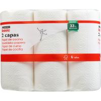 Papel de cocina blanco EROSKI BASIC, paquete 6 rollos