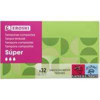 Tampón aplicador compacto super EROSKI, caja 32 uds.