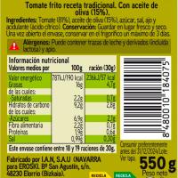 Tomate frito c/ aceite de oliva tradicional EROSKI, frasco 550 g