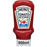 Ketchup menos azúcar-sal HEINZ, bocabajo 550 g