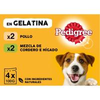 Alimento de pollo-cordero para perro PEDIGREE, pack 4x100 g