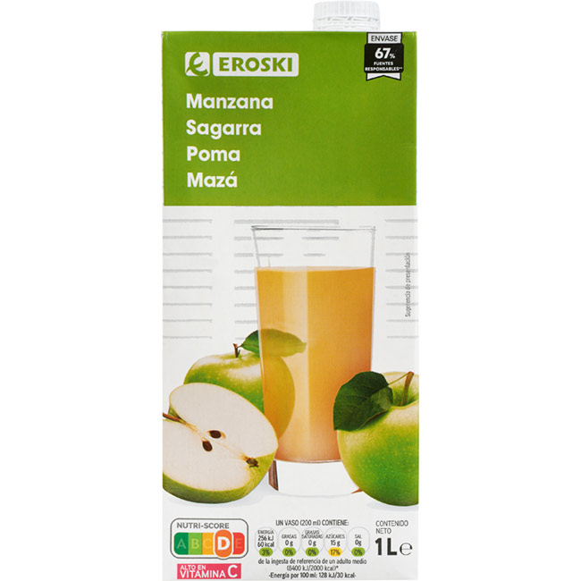 Bebida de manzana EROSKI, brick 1l