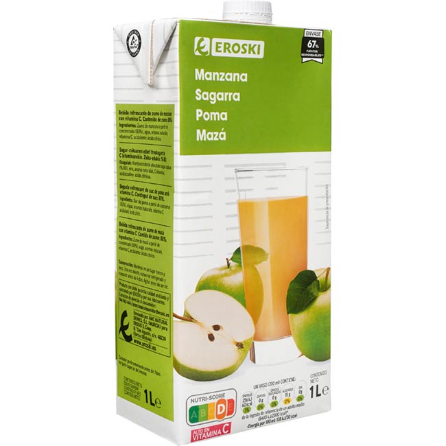 Bebida de manzana EROSKI, brick 1l