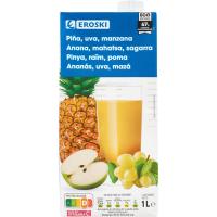 Bebida de piña-manzana-uva EROSKI, brik 1 litro