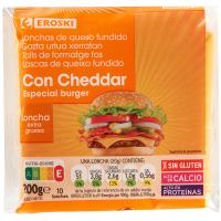 Queso fundido con cheddar EROSKI, lonchas, paquete 200 g