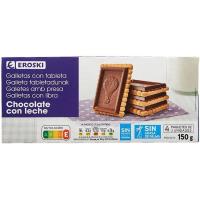 Galleta con tableta de chocolate con leche EROSKI, paquete 150 g