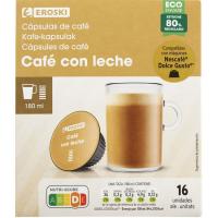 Café con leche CDG EROSKI, caja 16 monodosis